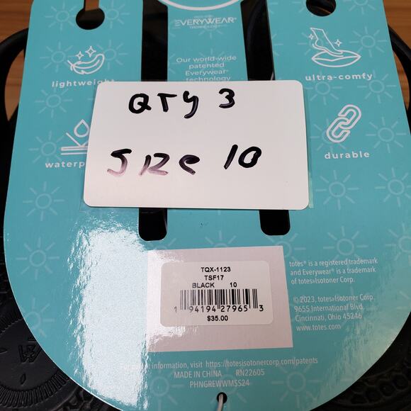 Totes Women's 10‎ Everywear Crossover Slide Sandals Black Lightweight Waterproof - Picture 7 of 7